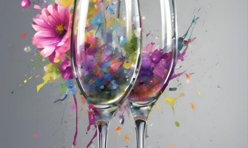 A képen két pohár látható, a hátterében sok sok színes virággal.