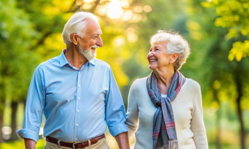 a KÉPEN EGY NYUGDÍJAS PÁR LÁTHATÓ, AKIK KÉZEN FOGVA SÉTÁLNAK.